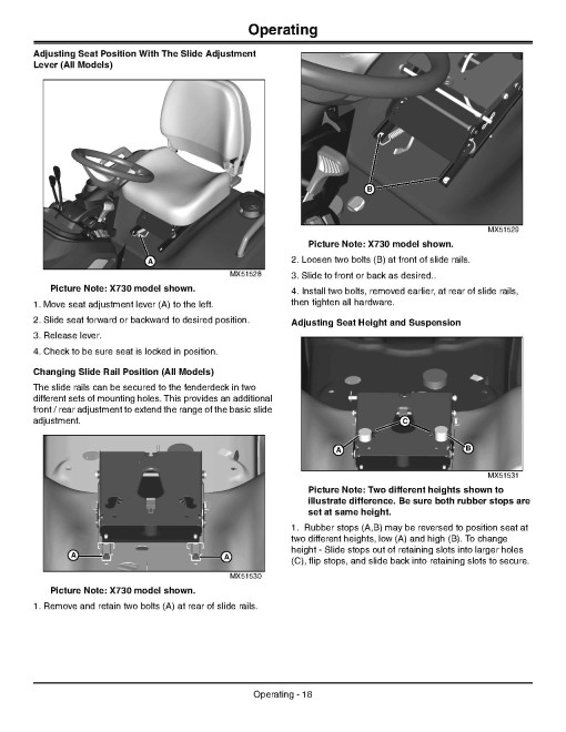 John Deere Ultimate Select Series X710, X730, X734, X738, X739 (SN:010001-020000) Lawn Tractors (N.America) Operators Manual (OMM166905)