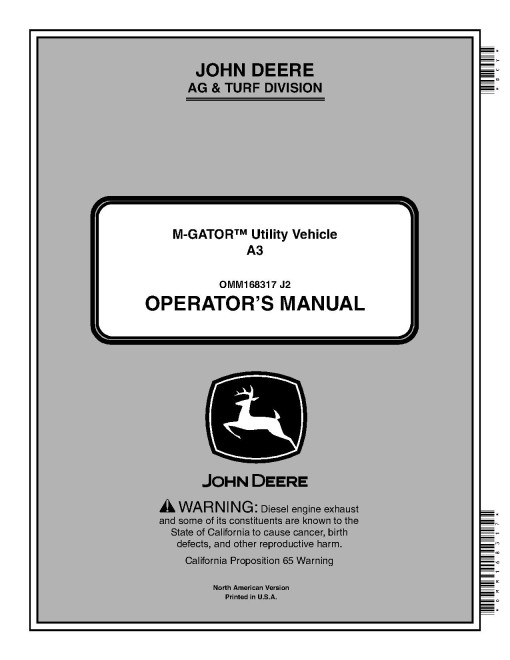 John Deere M-Gator A3 Utility Vehicles (SN: 060001 - 080000) (North America) Operators Manual (OMM168317)