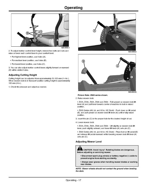 John Deere EZTrak Z225, Z245, Z425,Z445,Z465, Z645,Z655,Z665 (SN:120001-130000) Zero-Turn Mowers (N.America) Operators Manual (OMM168432)