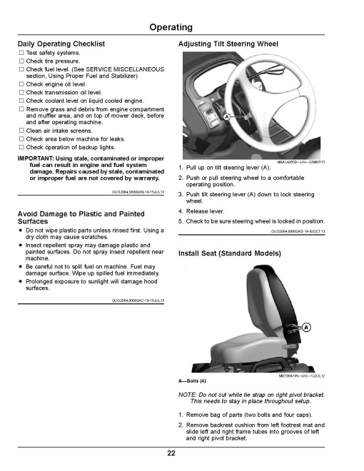 John Deere Ultimate Select Series X710, X730, X734, X738, X739 (SN:020001-030000) Lawn Tractors (N.America) Operators Manual (OMM170869)
