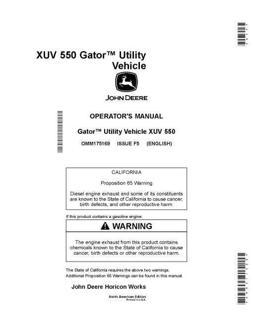 John Deere XUV550 Gator Utility Vehicles (SN: from 050001) (North America) Operators Manual (OMM175169)