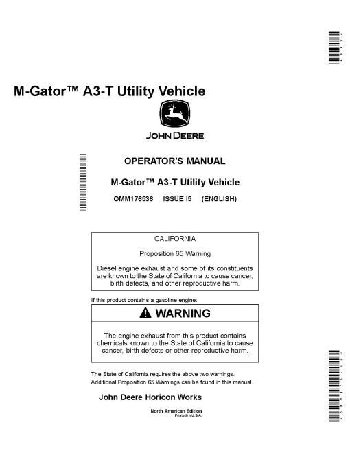 John Deere M-Gator A3-T Utility Vehicles (SN: 020001 - 030000) (North America) Operators Manual (OMM176536)