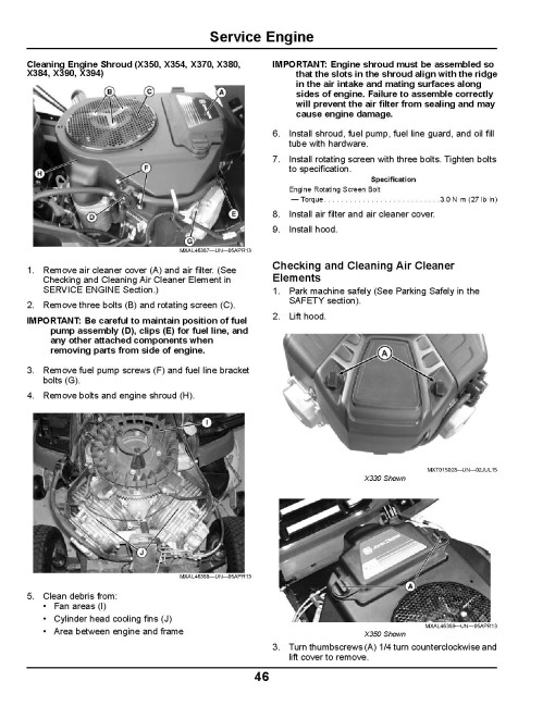 John Deere X330, X350, X354, X370, X380, X384, X390, X394 (SN:020001-050000) Lawn Tractors (N.America) Operators Manual (OMM177850)