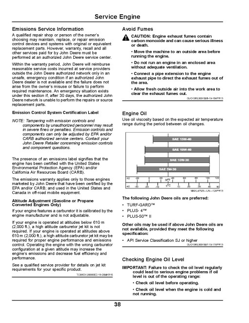 John Deere TX Turf Gator Utility Vehicles (SN: 120001 - 130000) (North America) Operators Manual (OMM178645)