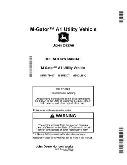 John Deere M-Gator A1 Military Utility Vehicles (SN: 140001 - 150000) (North America) Operators Manual (OMM178647)