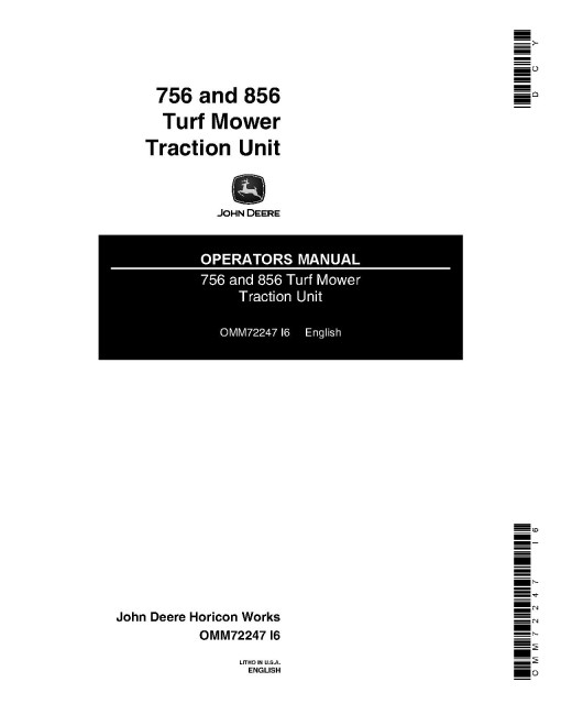 John Deere 756 and 856 Compact Utility Tractors (SN: up to 475000, North America) Operators Manual (OMM72247)