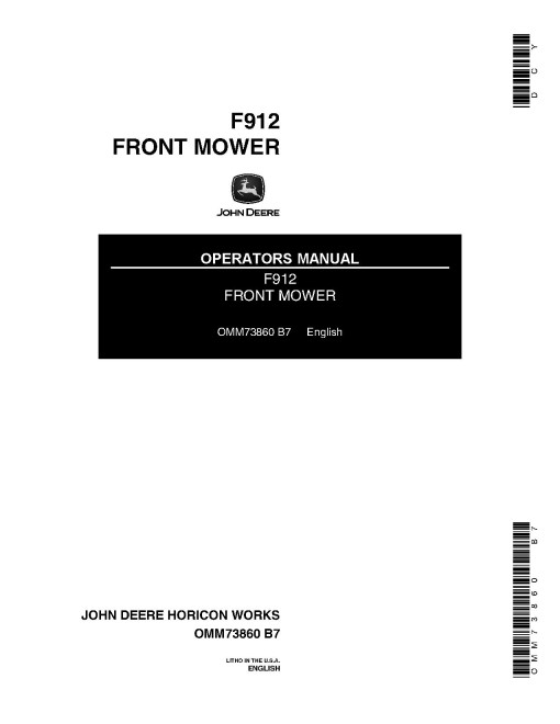 John Deere F912 Front Mowers (SN: 420001 - 475000) (North America) Operators Manual (OMM73860)
