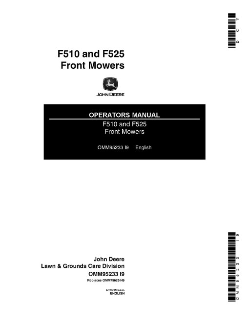 John Deere F510 and F525 Front Mowers (SN: 010001 - 100000) (North America) Operators Manual (OMM95233)
