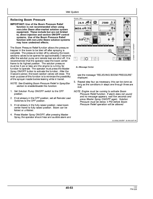 John Deere 4730 and 4830 Self-Propelled Sprayers SN: 008001-013000, Export Edition, Operators Manual (OMN300953)
