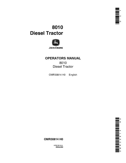 John Deere 8010 4WD Articulated Tractors (North America) Operators Manual (OMR30814)