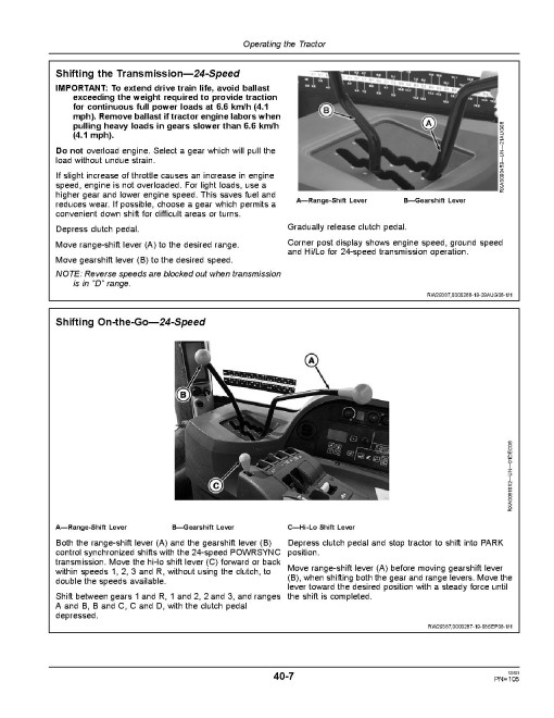 John Deere 9230, 9330, 9430, 9530 and 9630 4WD Articulated Tractors (SN:016000-021999, Export) Operators Manual (OMRE312191)