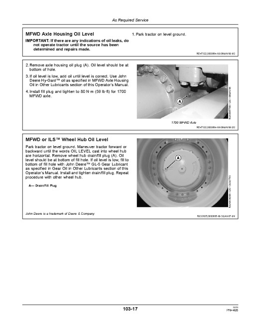 John Deere 8245R, 8270R, 8295R, 8320R, 8335R, 8345R, 8370R Tractors (SN:090001-100000, N.America) Operators Manual (OMRE339111)