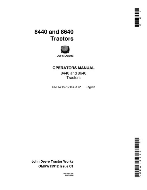 John Deere 8440 and 8640 4WD Articulated Tractors (North America) Operators Manual (OMRW15912)