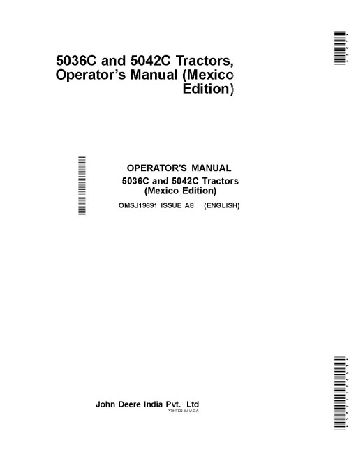 John Deere 5036C and 5042C Tractors (Mexico) Operators Manual (OMSJ19691)