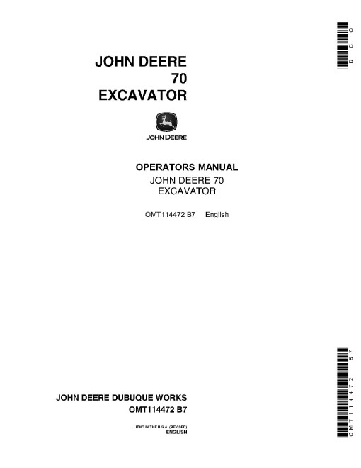 John Deere 70 Crawler Excavators Operators Manual (OMT114472)