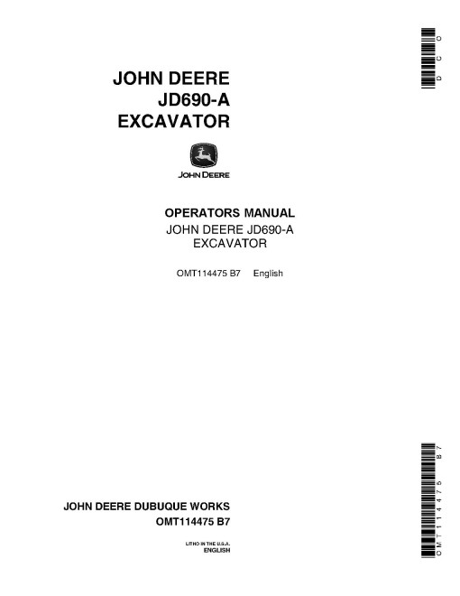 John Deere JD690A Crawler Excavators Operators Manual (OMT114475)