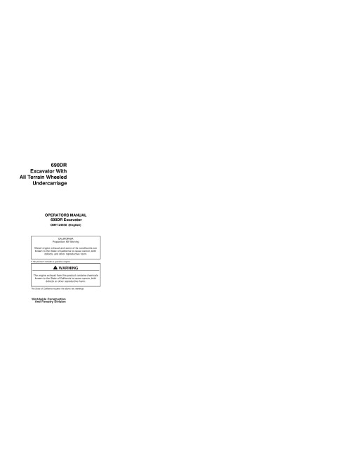 John Deere 690DR Excavators with All Terrain Wheeled Undercarriage Operators Manual (OMT124550)
