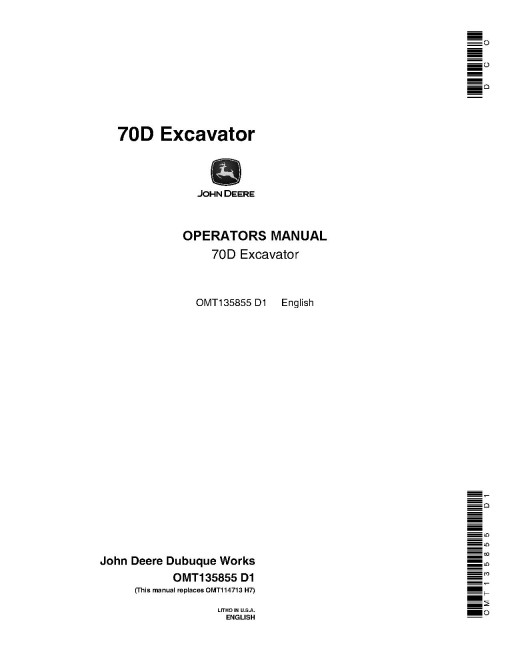 John Deere 70D Crawler Excavators Operators Manual (OMT135855)
