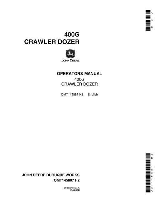 John Deere 400G Crawler Dozers Operators Manual (OMT145887)