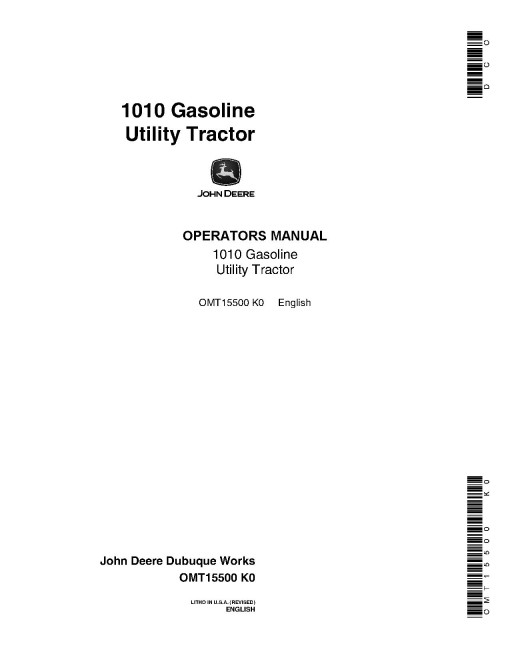 John Deere 1010 U Gasoline Utility Tractors (SN: up to 031000) (North America) Operators Manual (OMT15500)