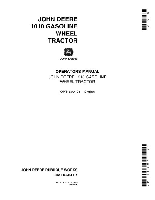 John Deere 1010 Gasoline Wheel Tractors (SN: up to 031000) (North America) Operators Manual (OMT15504)