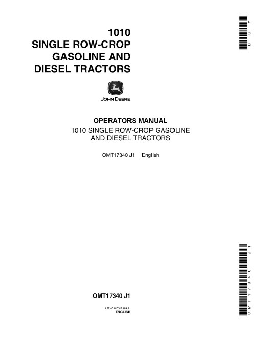 John Deere 1010 RS Tractors (SN: up to 031000) (North America) Operators Manual (OMT17340)