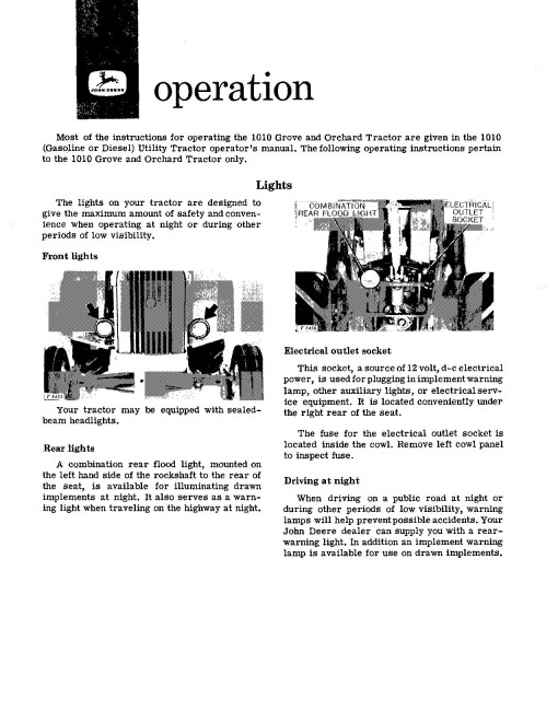 John Deere 1010 O Grove and Orchand Tractors (SN: up to 031000) (North America) Operators Manual (OMT17419T)