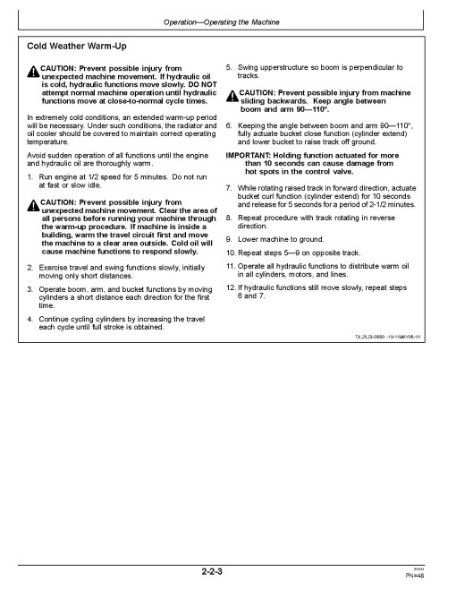 John Deere 200CLC, 230CLC and 270CLC Crawler Excavators Operators Manual (OMT187348)