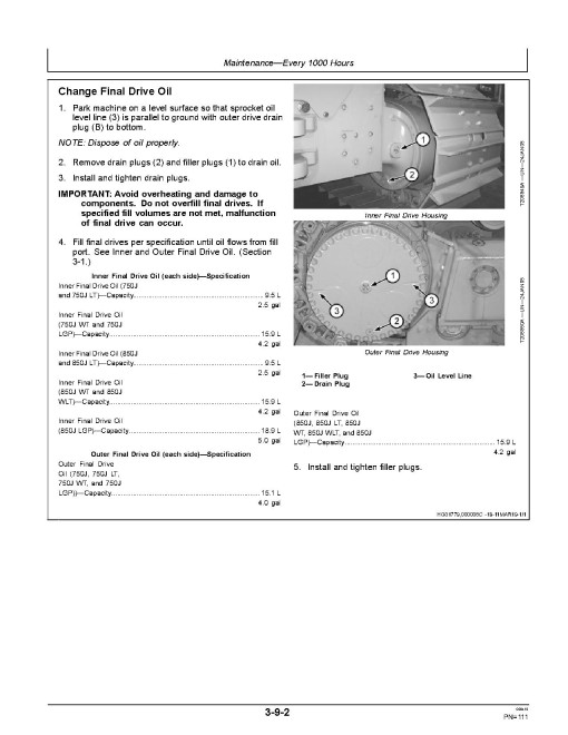 John Deere 750J (SN: up to 141143) and 850J (SN: up to 130885) Crawler Dozers Operators Manual (OMT202117)