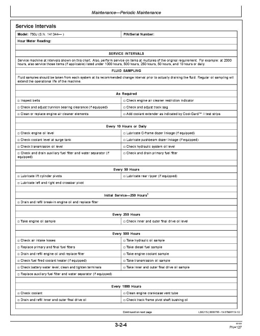 John Deere 750J Crawler Dozers (SN: D141344 - 310257) Operators Manual (OMT227146)