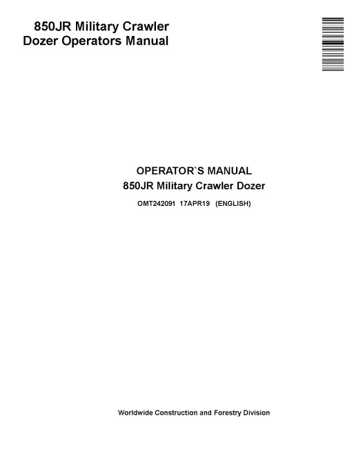 John Deere 850JR Military Crawler Dozers Operators Manual (OMT242091)