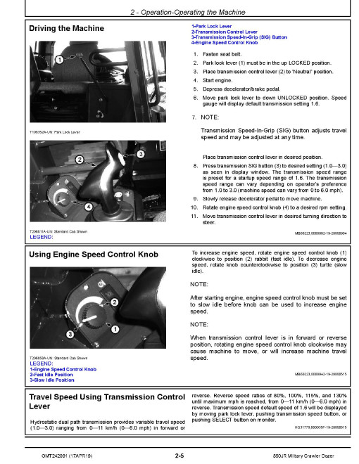 John Deere 850JR Military Crawler Dozers Operators Manual (OMT242091)