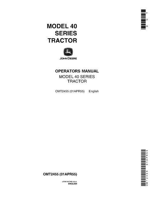 John Deere 40 Special Tractors (North America) set of Operators Manuals (OMT13954)