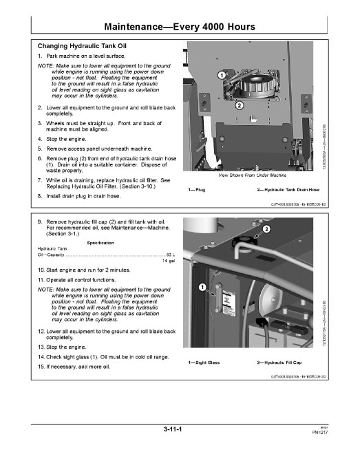 John Deere 870G, 870GP, 872G, 872GP Motor Graders w.6090HDW01, 6090HDW04 engine (SN: up to 634753) Operators Manual (OMT251546)