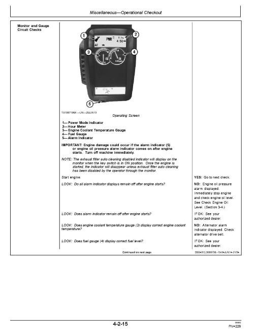 John Deere 130G Crawler Excavators (PIN: from 1FF130GX_ _E040001) Operators Manual (OMT306199)