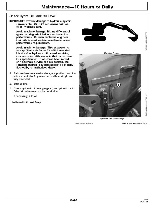 John Deere 135G Crawler Excavators (PIN: from 1FF135GX_ _E400001) Operators Manual (OMT319586)
