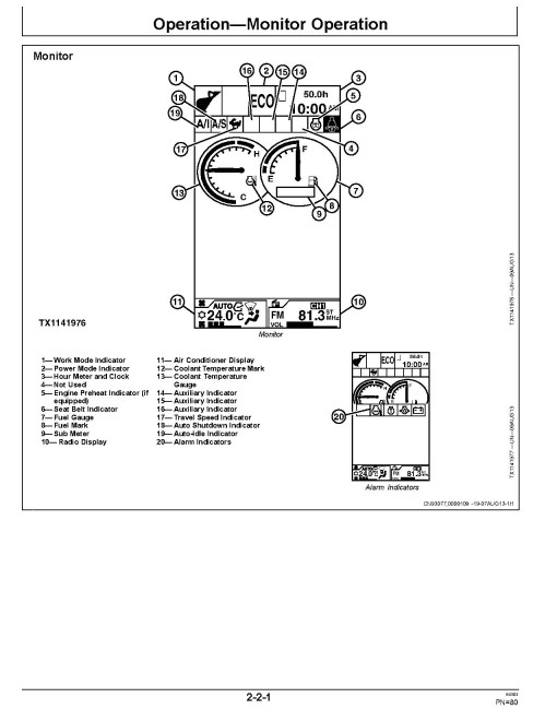 John Deere 210G and 210GLC Crawler Excavators (SN. from C520001, D520001), PIN prefix 1F9, Operators Manual (OMT338163X19)