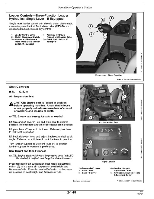 John Deere 310SL (PIN: 1T0310SL_ _F273920-390995) Backhoe Loaders Operators Manual (OMT357555X19)