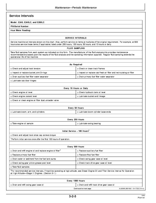 John Deere E240, E240LC and E260LC Crawler Excavators (Gen B, SN.from C000001, D000001) Operators Manual (OMT417971X019)