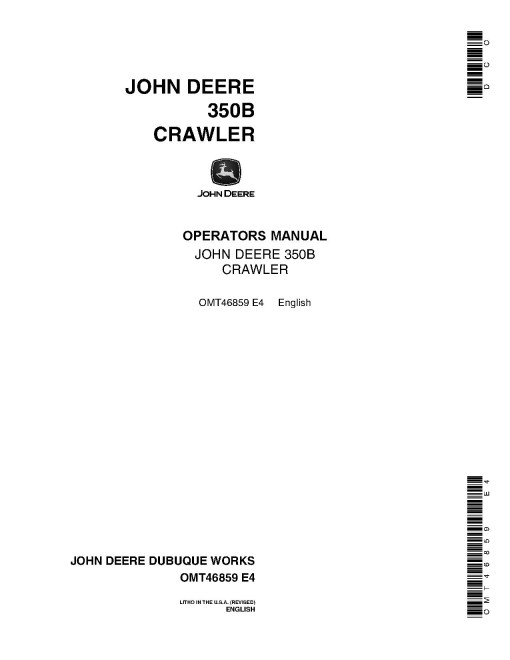John Deere 350B Crawler Dozers, 350B Crawler Loaders and 350B Crawler Tractors set of Operators Manuals (OMT46859)