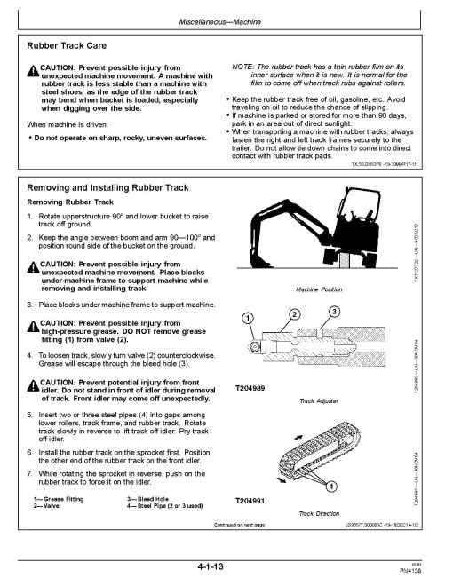 John Deere 17P Compact Excavators (PIN: from 1FF017P A_ _K _00001) Operators Manual (OMT489504X019)