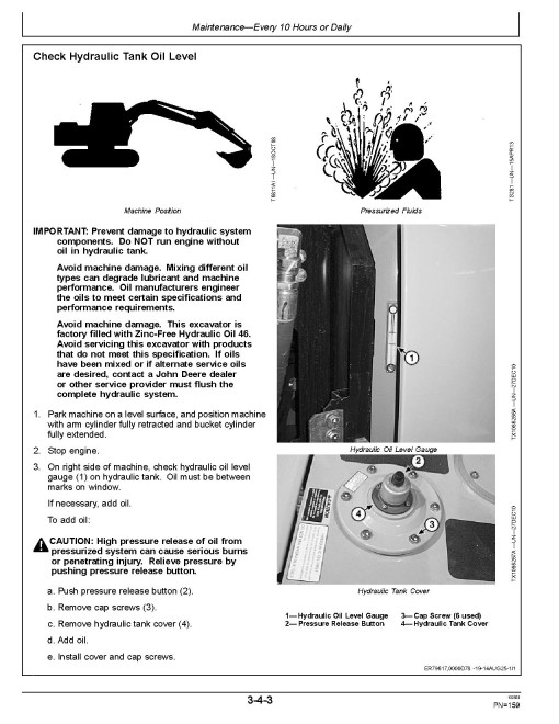 John Deere 350 P Crawler Excavators (SN:C000001-000033, from D000001), PIN prefix 1F9 and 1BZ, Operators Manual (OMT499743X019)