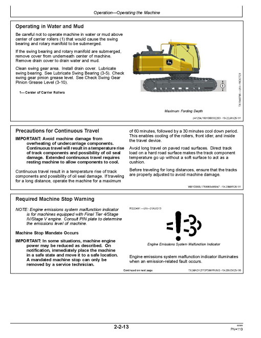 John Deere 210 P, 230 P, 260 P Crawler Excavators (SN. from D_00001; L_00001), PIN prefix 1BZ, Operators Manual (OMT524610X019)