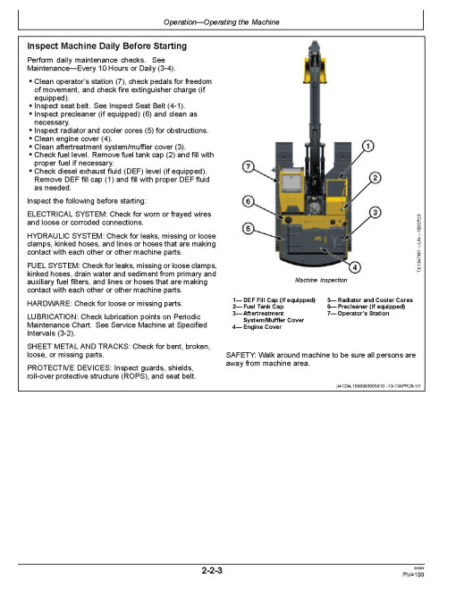 John Deere 210 P, 230 P and 260 P Crawler Excavators (SN.from  L_00001), PIN prefix 1FF, Operators Manual (OMT524611X019)