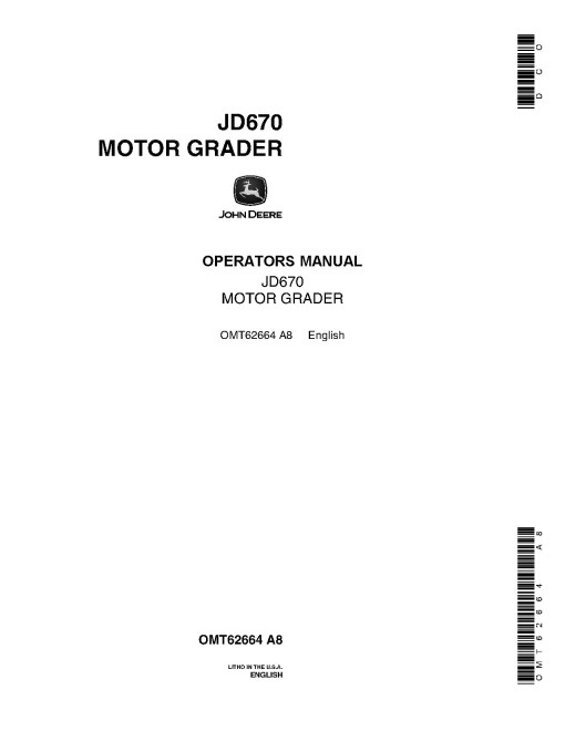 John Deere 670 (JD670) Motor Graders set of Operators Manuals (OMT62664)