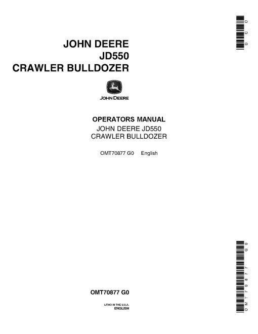 John Deere 550 (JD550) Crawler Dozers Operators Manual (OMT70877)