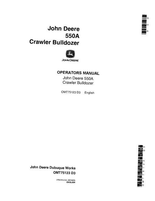 John Deere 550A (JD550-A) Crawler Dozers Operators Manual (OMT75123)