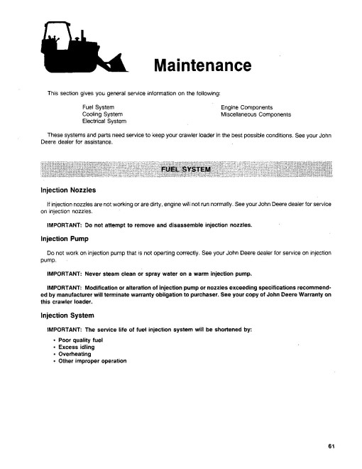 John Deere 655 (JD655) Crawler Loaders Operators Manual (OMT76074)