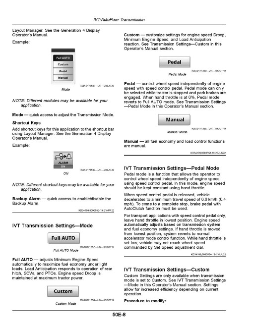 John Deere 8R 230, 8R 250, 8R 280, 8R 310, 8R 340, 8R 370, 8R 410 Tractors (SN:220001-240000, Export) Operators Manual (OMTA28884)