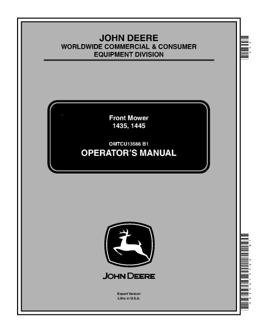 John Deere 1435 and 1445 Front Mowers (SN: 010001 - 020000) (Export Edition) Operators Manual (OMTCU13566)